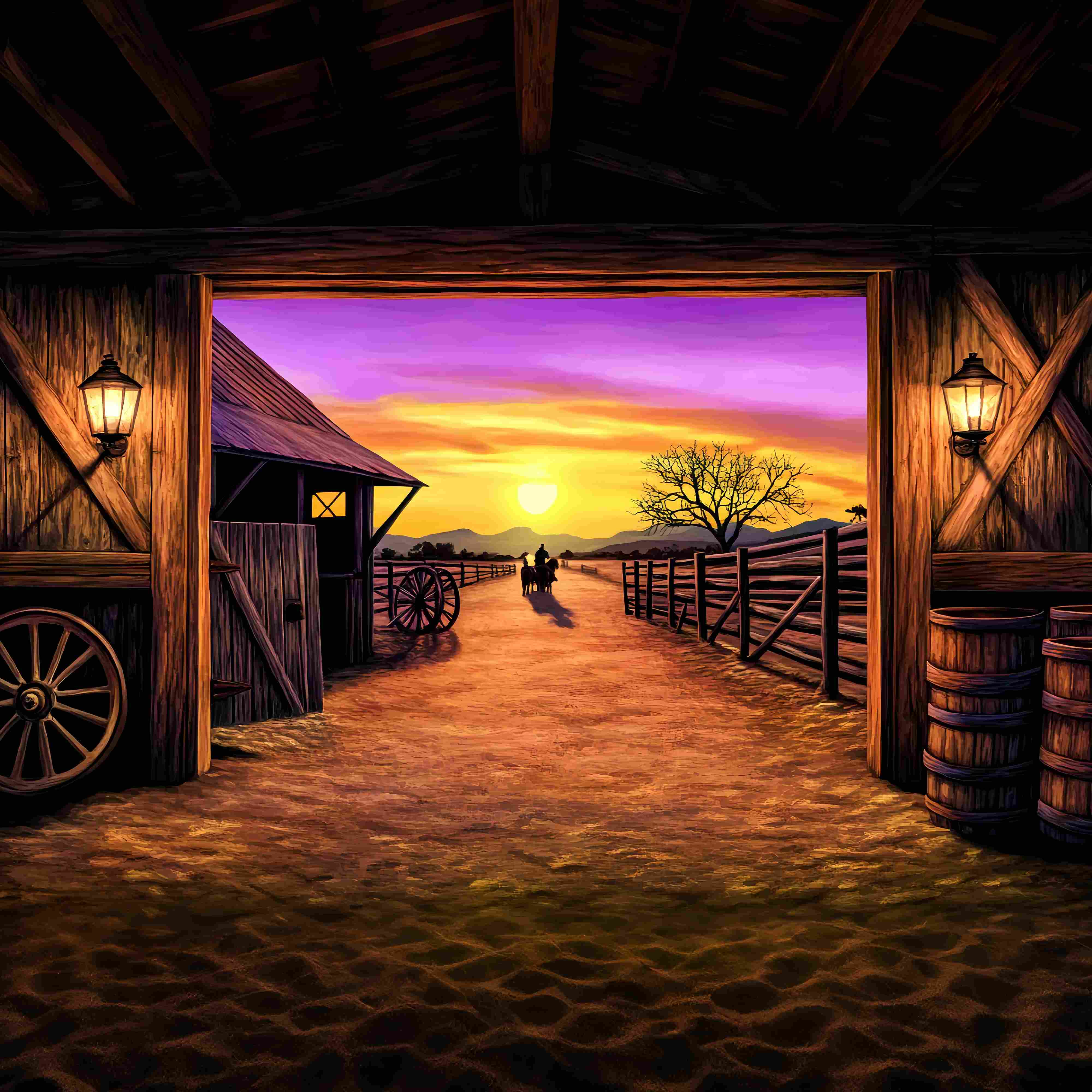 Fall Backdrop Ideas Sunset Ranch Barn View Western Backdrop LXX58-199