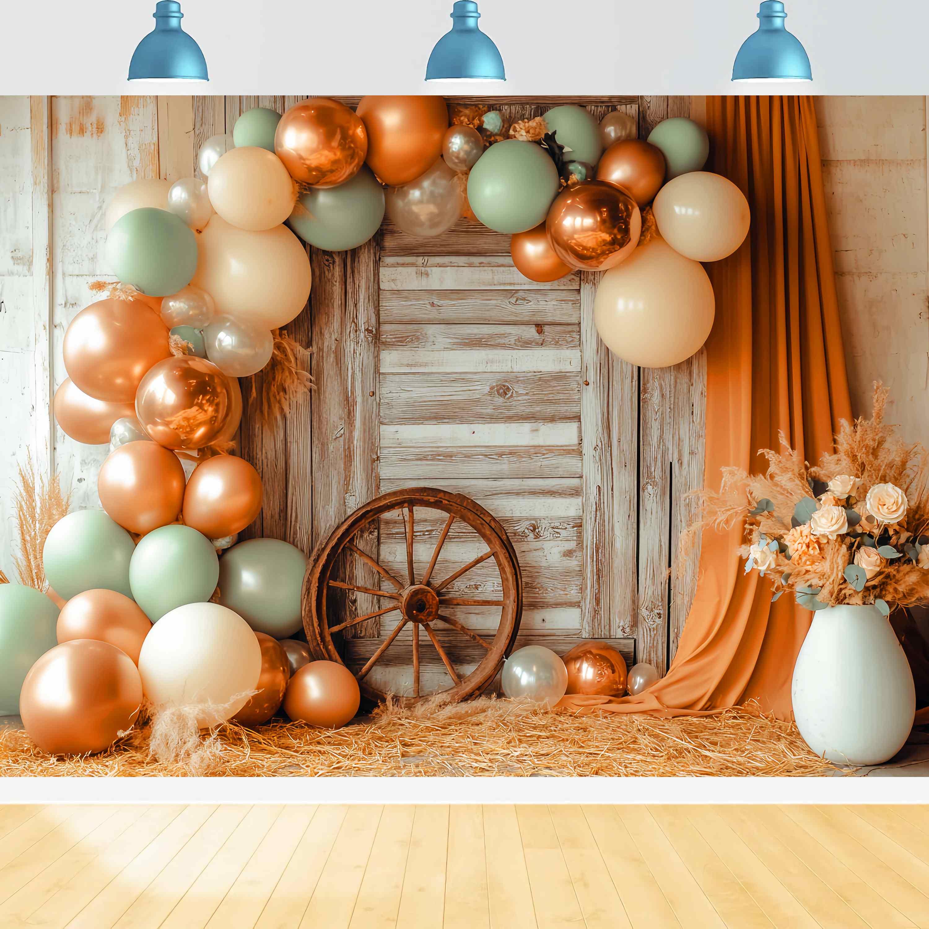Autumn Backdrop Rustic Door Balloon Garland Western Backdrop LXX58-200