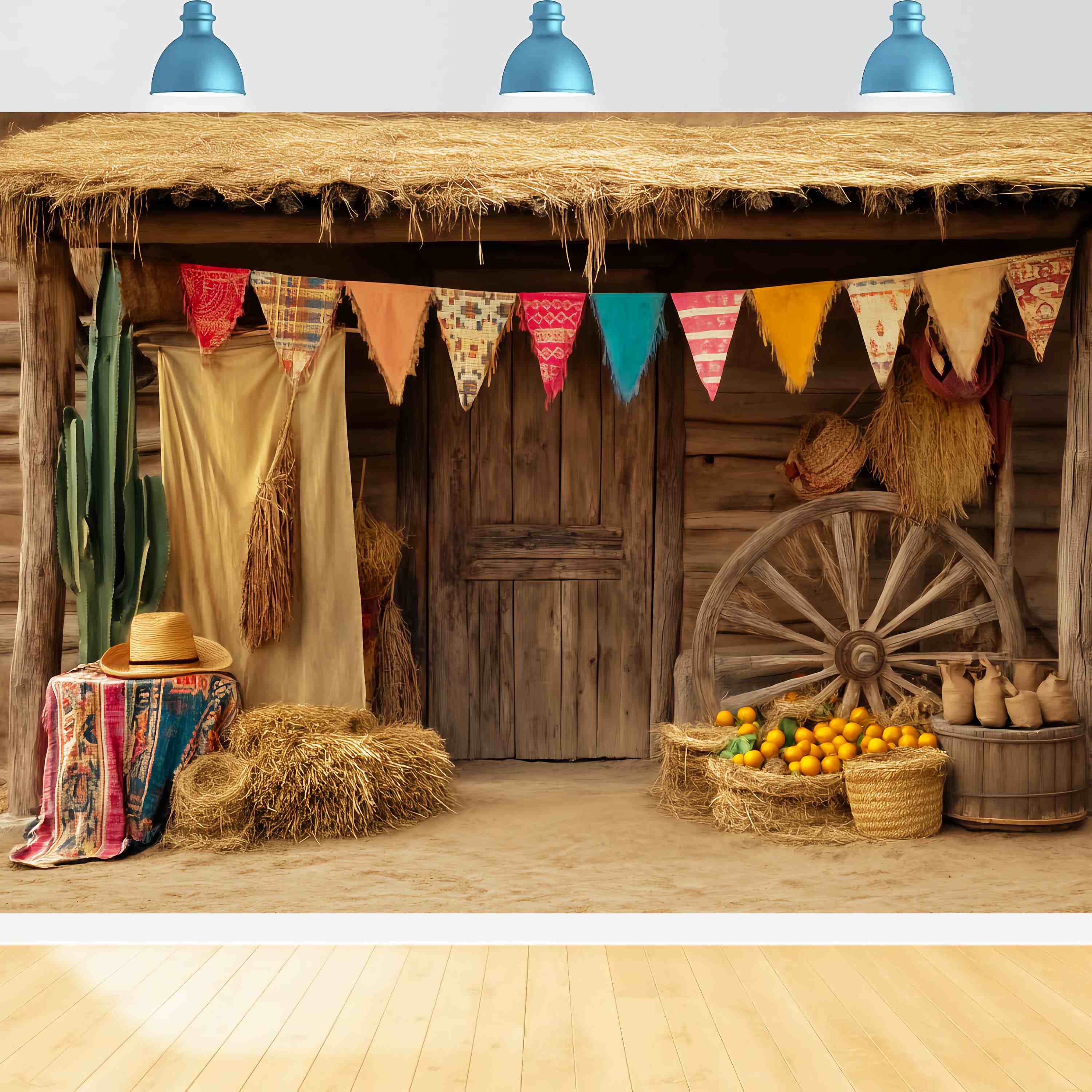 Autumn Photo Backdrop Harvest Shack with Pumpkins Western Backdrop LXX58-205