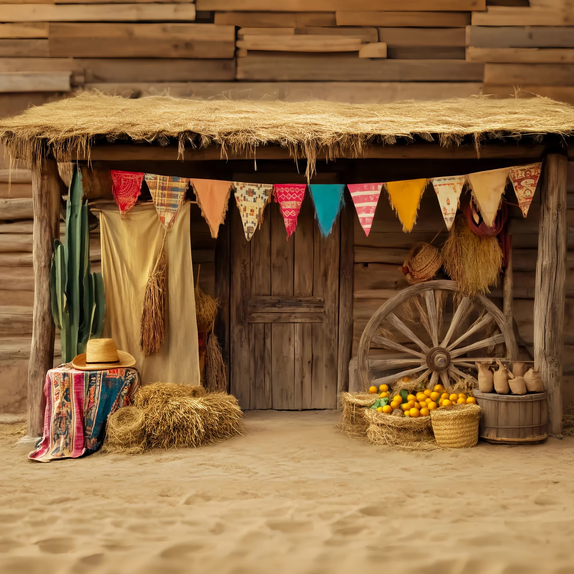 Autumn Photo Backdrop Harvest Shack with Pumpkins Western Backdrop LXX58-205