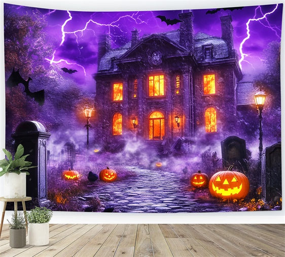Haunted House Backdrop Haunted Lightning Manor Backdrop LXX58-21