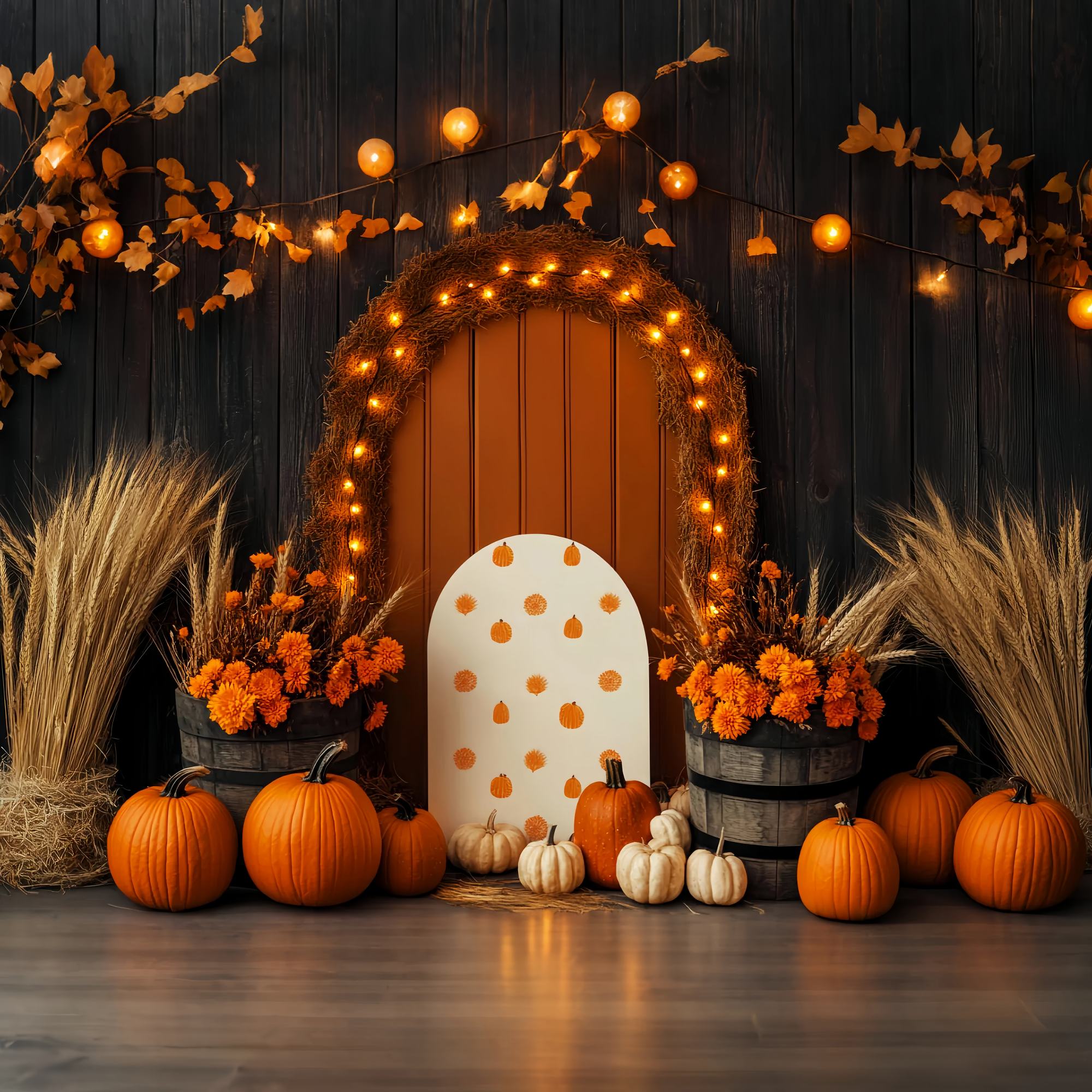Autumn Backdrops Pumpkin Arch Wheat Floral Decor Thanksgiving Backdrop LXX58-210