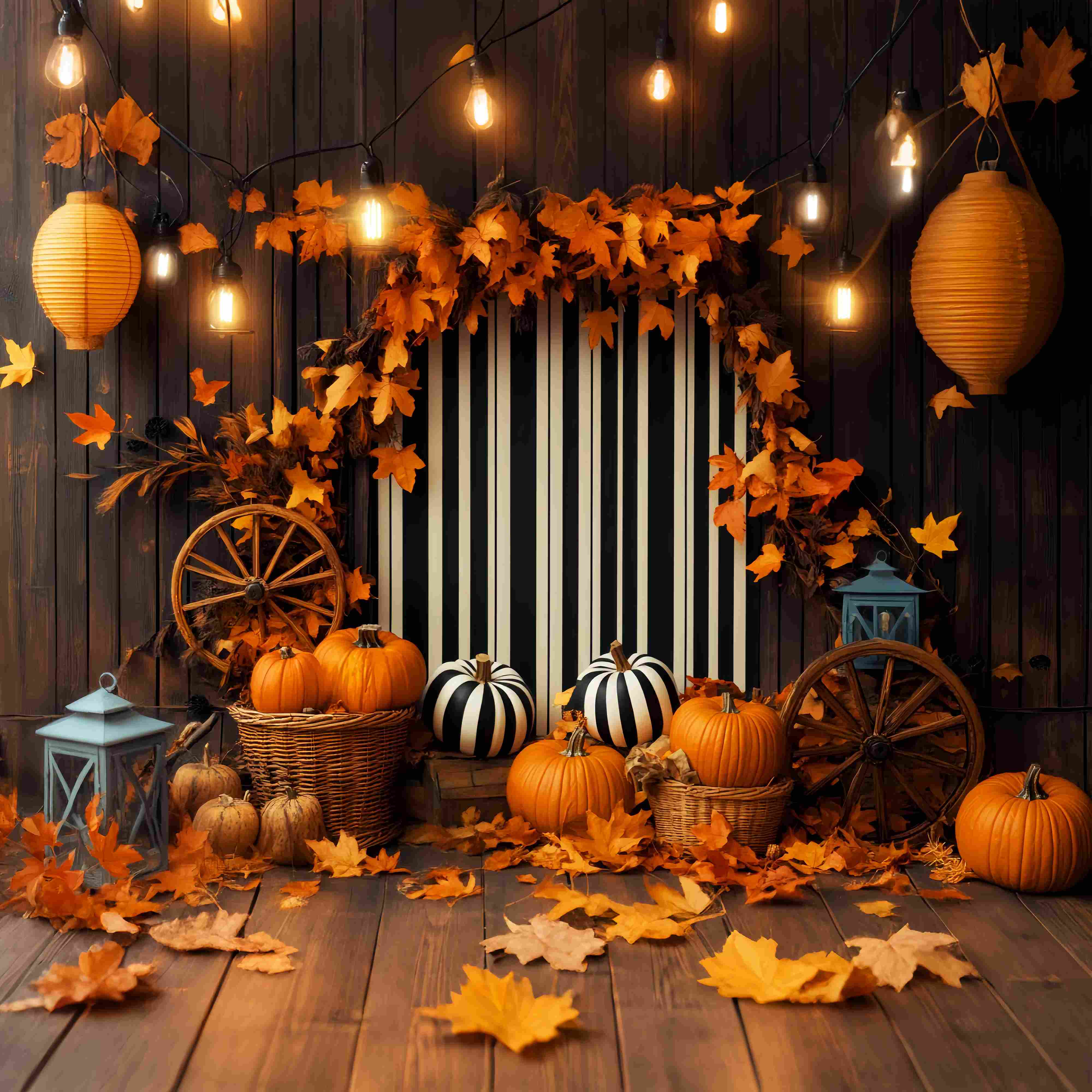 Fall Backdrops Striped Backdrop Pumpkin Lantern Display Thanksgiving Backdrop LXX58-211