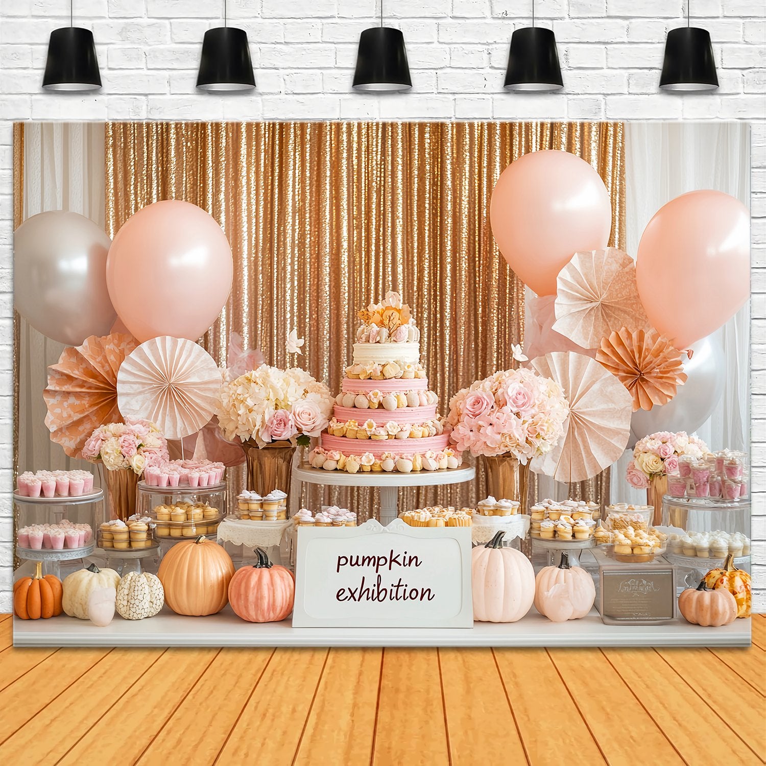 Autumn Backdrops Pink Dessert Table Pumpkin Accents Cake Smash Backdrop LXX58-212