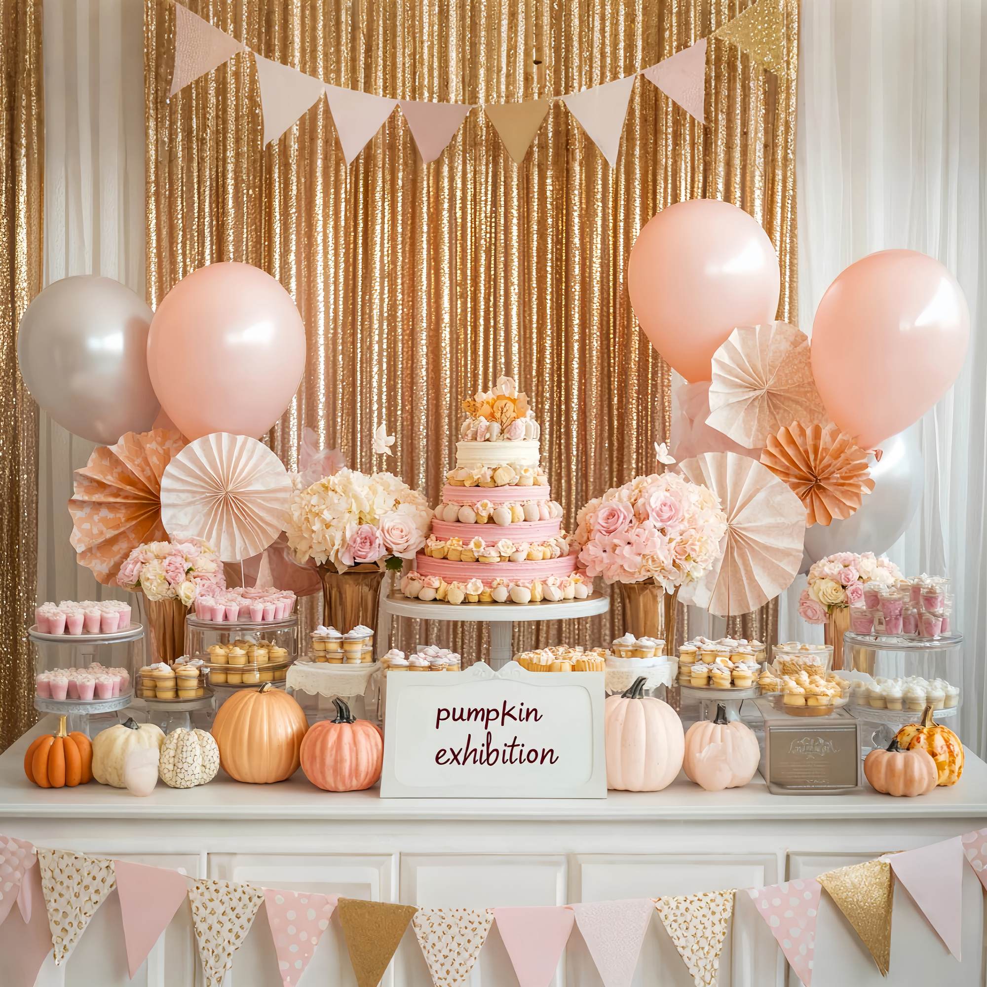 Autumn Backdrops Pink Dessert Table Pumpkin Accents Cake Smash Backdrop LXX58-212