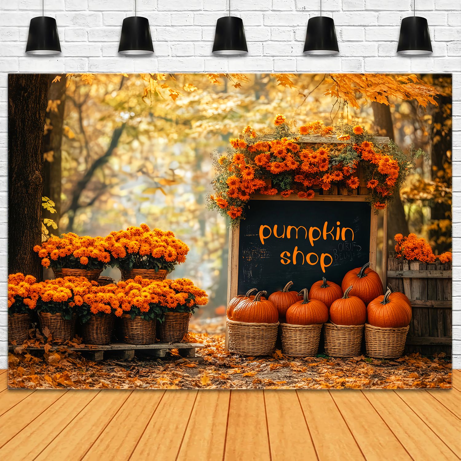 Autumn Backdrops Pumpkin Shop Autumn Flower Market Pumpkin Backdrop LXX58-215