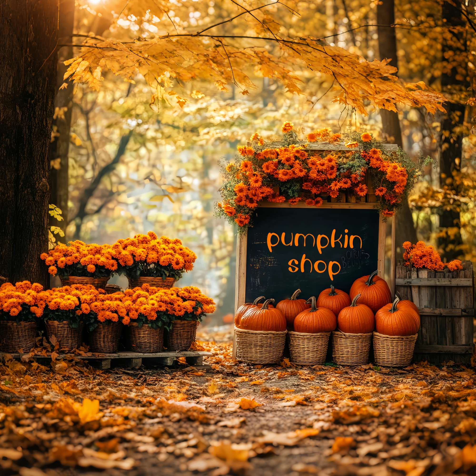 Autumn Backdrops Pumpkin Shop Autumn Flower Market Pumpkin Backdrop LXX58-215