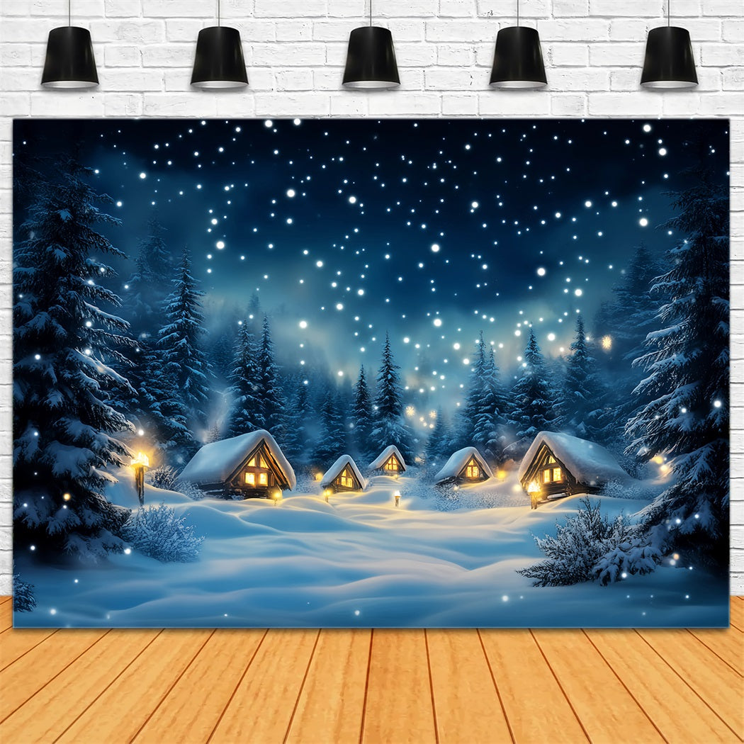 Winter Sky Backdrop Snowy Cabin Forest Night Winter Backdrop LXX58-216