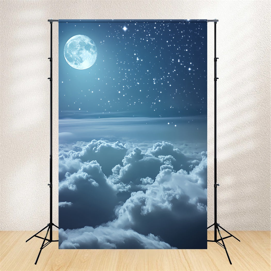 Winter Sky Backdrop Moonlit Starry Cloud Sky Winter Photography Backdrops LXX58-220