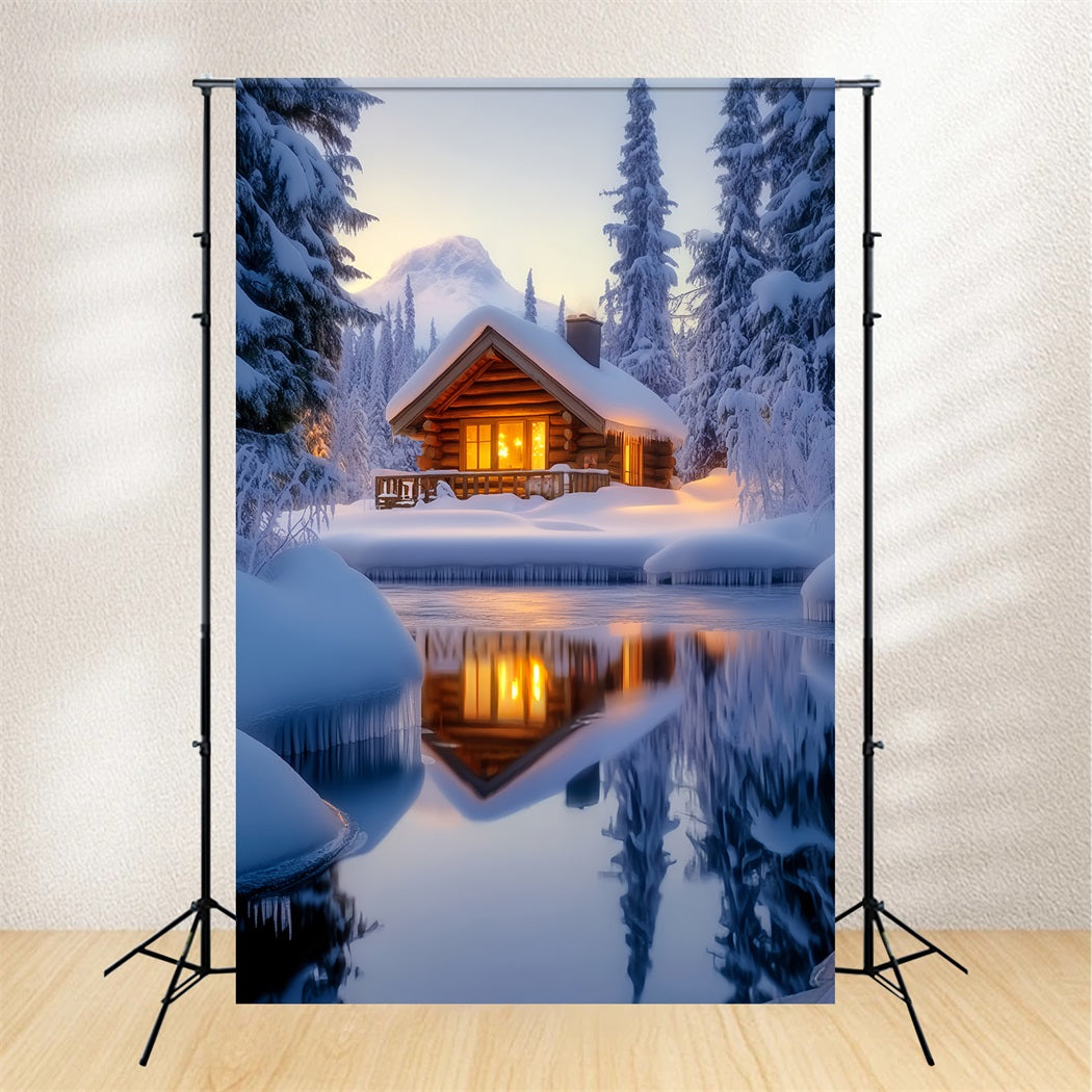 Winter Wonderland Backdrop Cozy Cabin Snow Reflection Winter Snow Backdrop LXX58-221