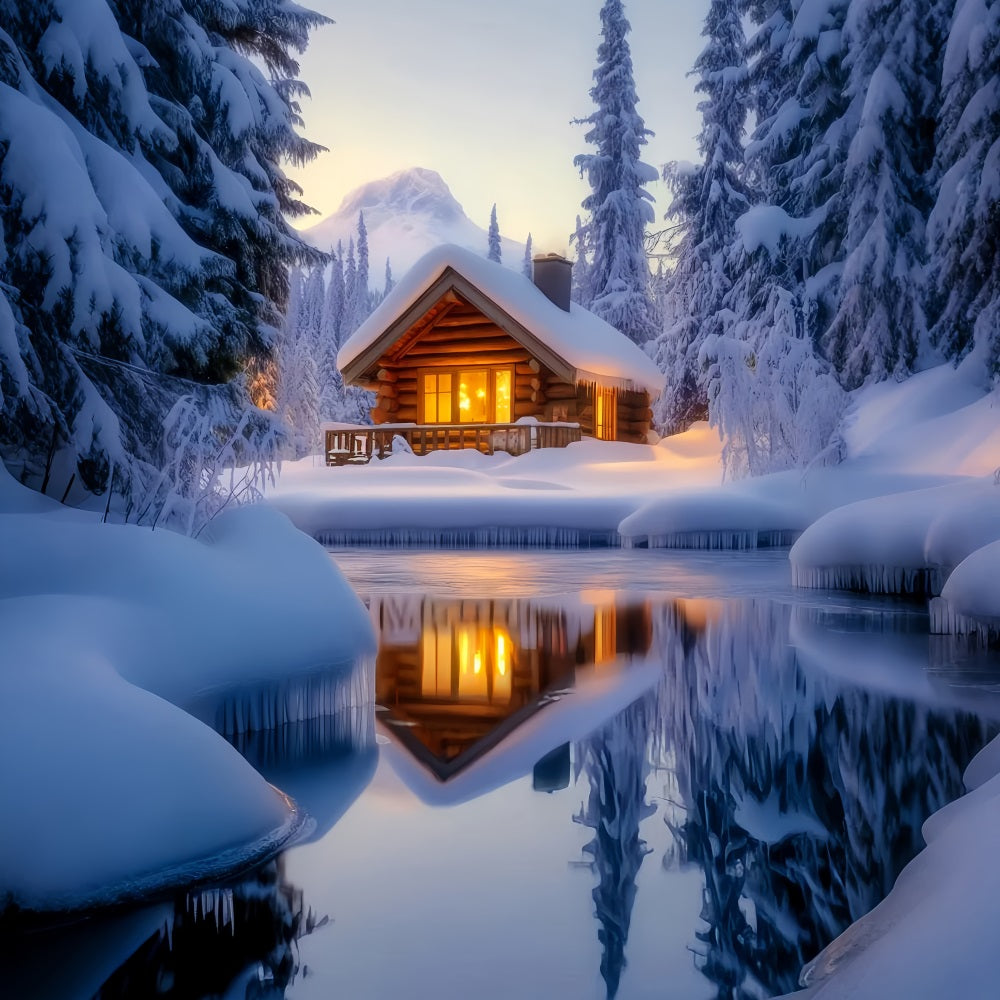 Winter Wonderland Backdrop Cozy Cabin Snow Reflection Winter Snow Backdrop LXX58-221