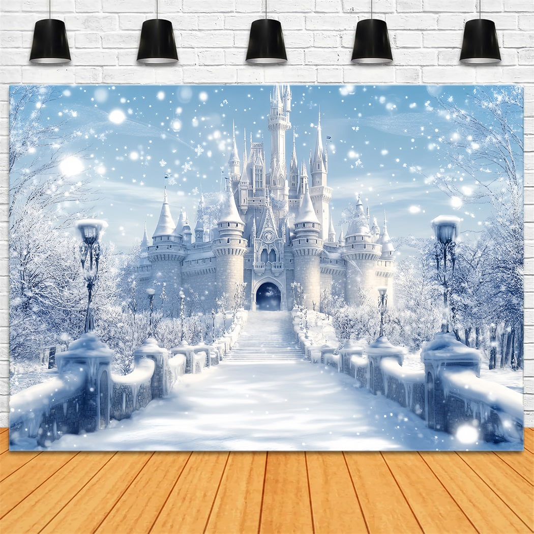 Winter Wonderland Backdrop Frosted Castle Fantasy Glow Winter Scene Backdrop LXX58-225