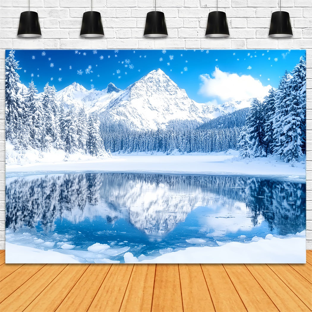 Winter Wonderland Backdrop Crystal Lake Alpine Reflection Winter Backdrops LXX58-227