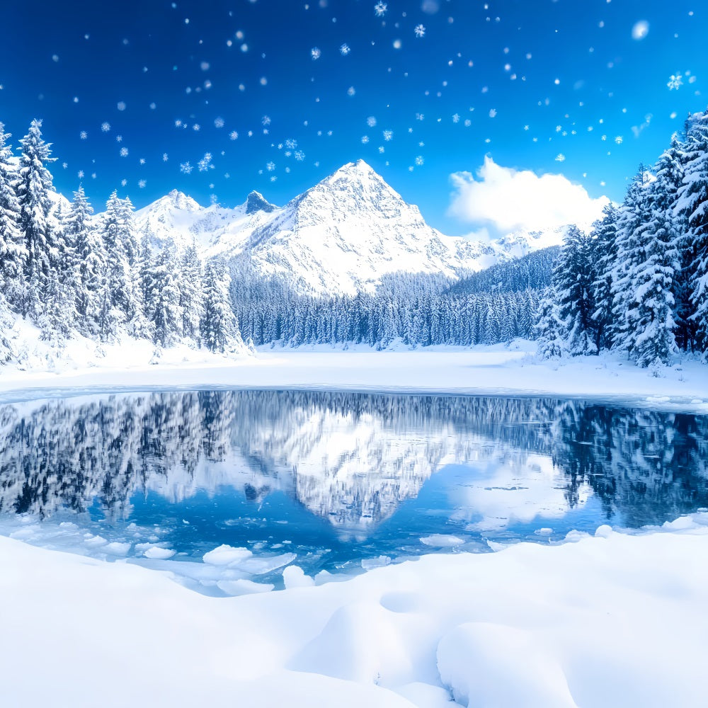Winter Wonderland Backdrop Crystal Lake Alpine Reflection Winter Backdrops LXX58-227