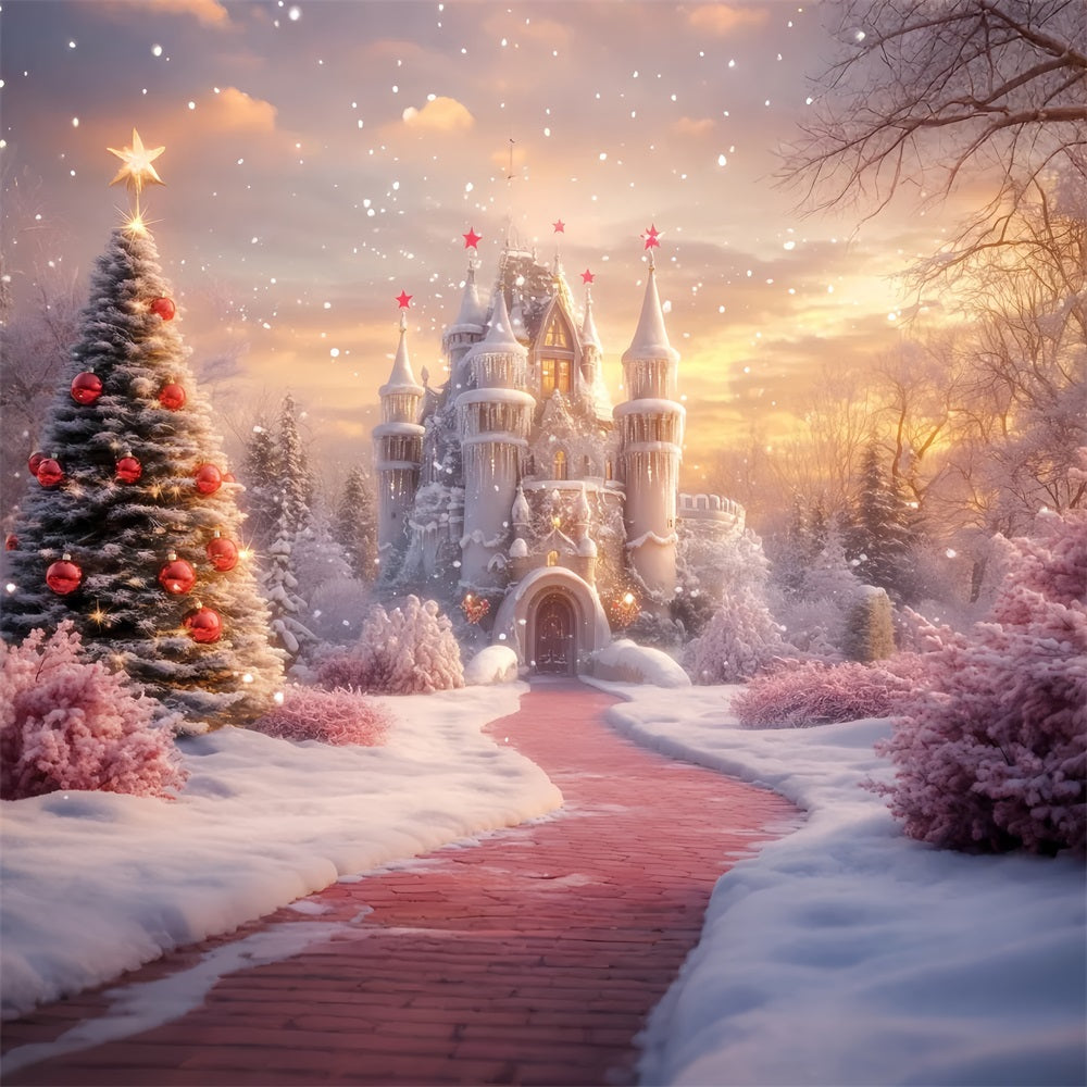 Winter Wonderland Backdrop Christmas Castle Snow Path Winter Backdrop LXX58-228