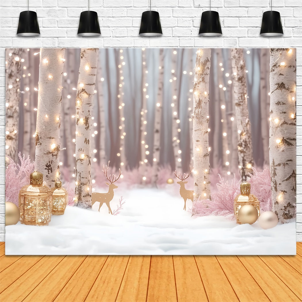 Winter Wonderland Backdrop Birch Forest Golden Lights Winter Photo Backdrop LXX58-229