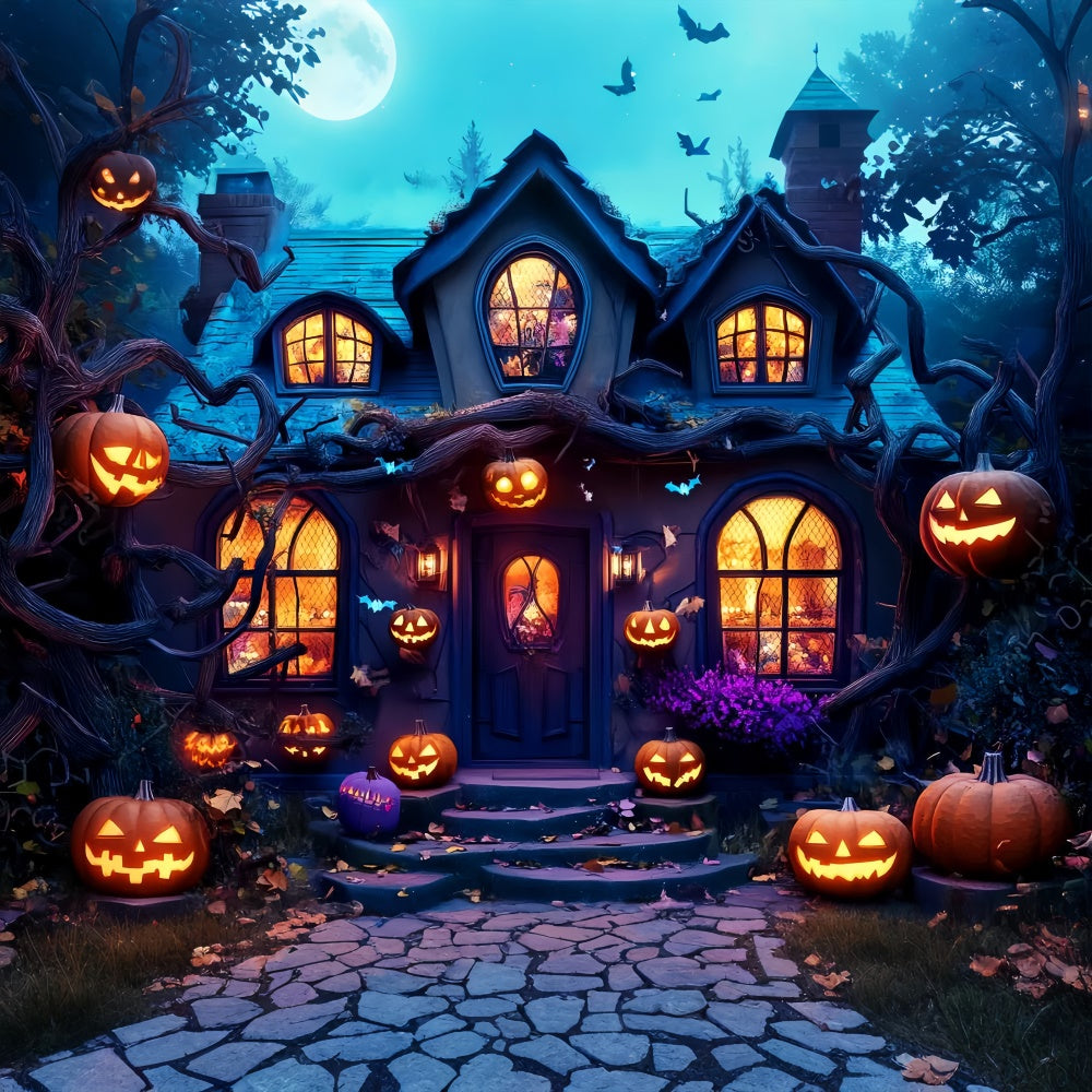 Garage Door Halloween Backdrop Smiling Pumpkins Vines Backdrop LXX58-23
