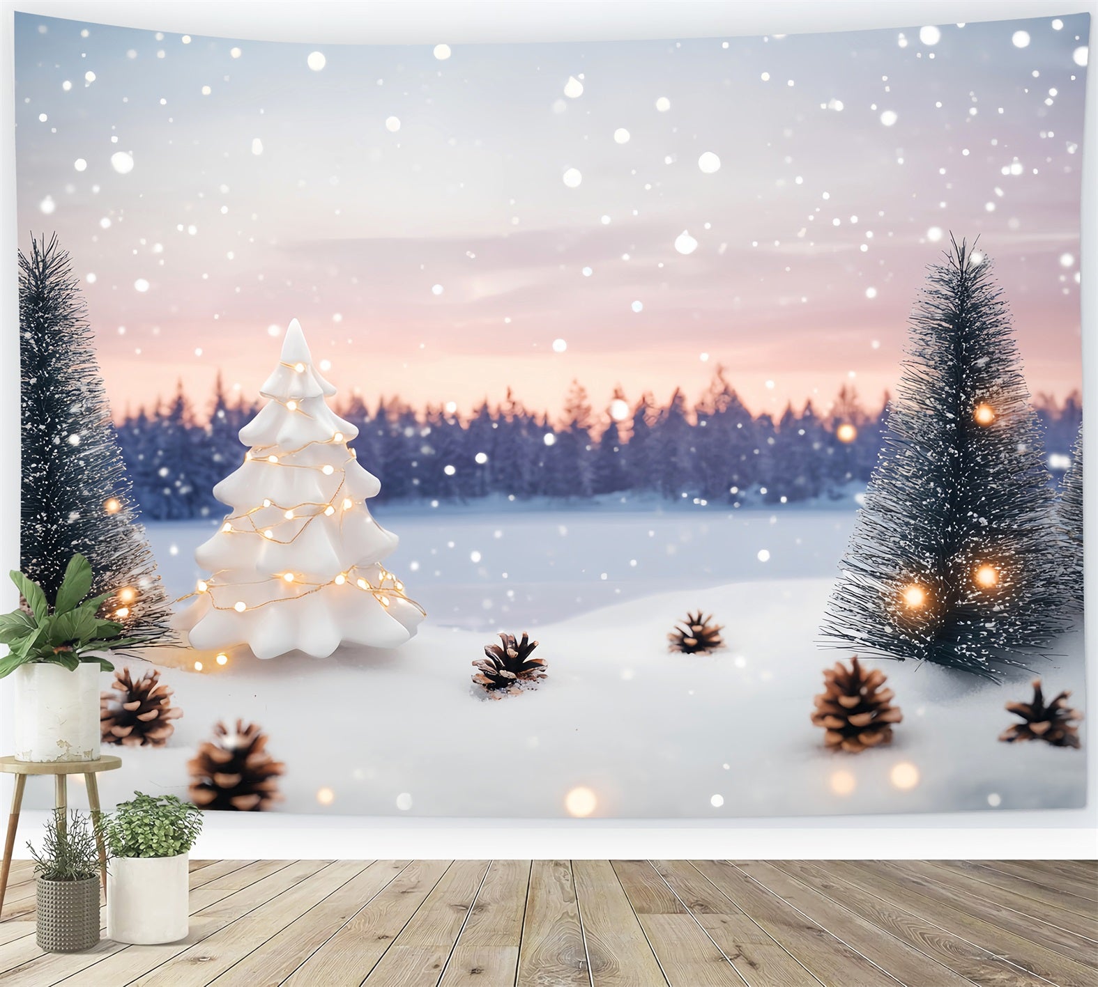 Winter Wonderland Backdrop Snowy Pines Ceramic Tree Winter Backdrop LXX58-230