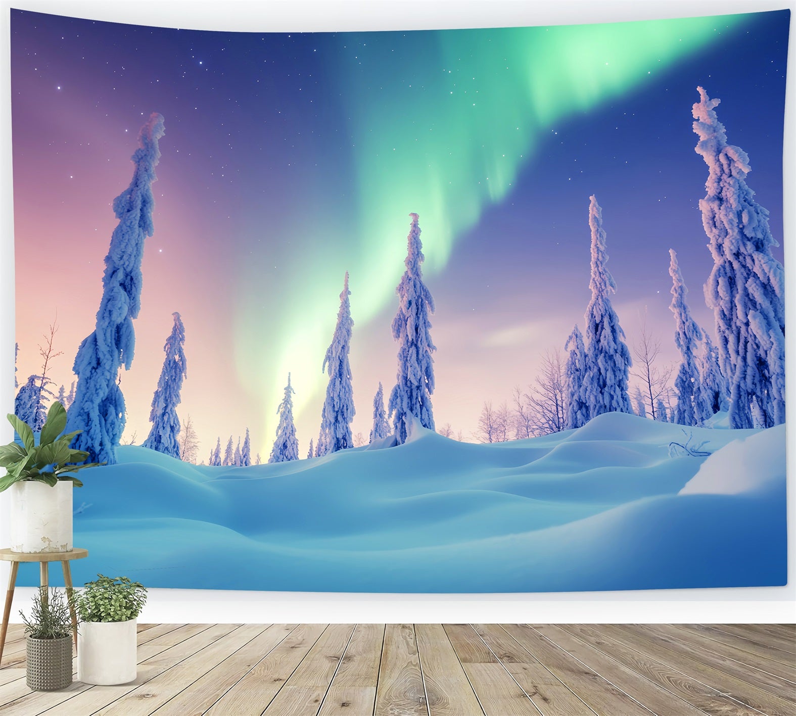 Winter Wonderland Backdrop Aurora Sky Frosted Woods Winter Photo Backdrop LXX58-231