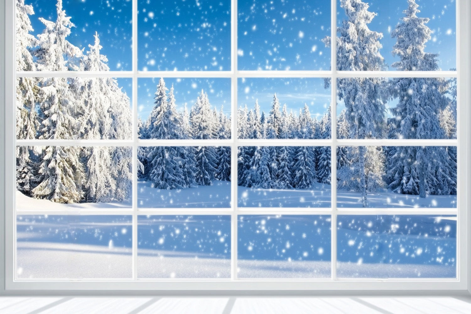 Winter Window Backdrop Falling Snow Pine Forest Winter Snow Backdrop LXX58-233