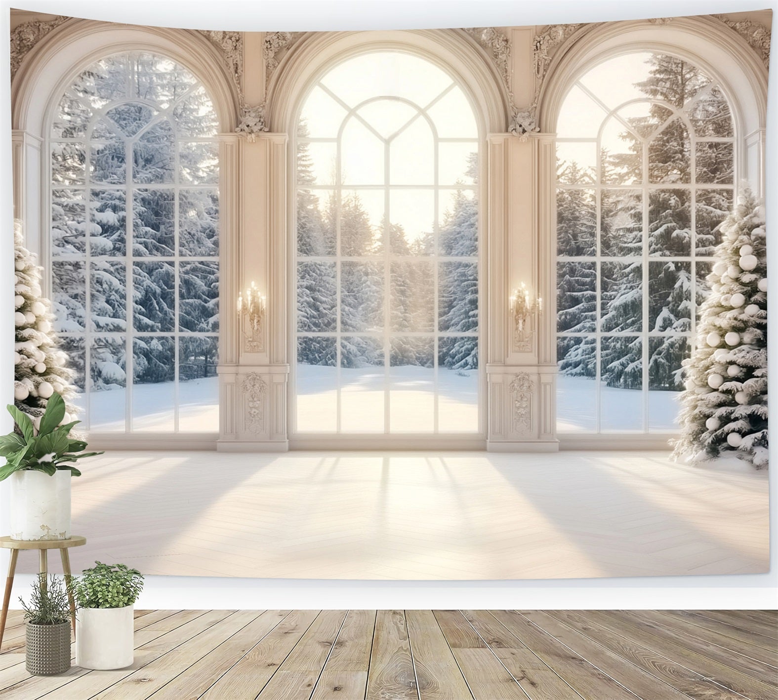 Winter Window Backdrop Snowy Winter Forest Trees Winter Photo Backdrop LXX58-235