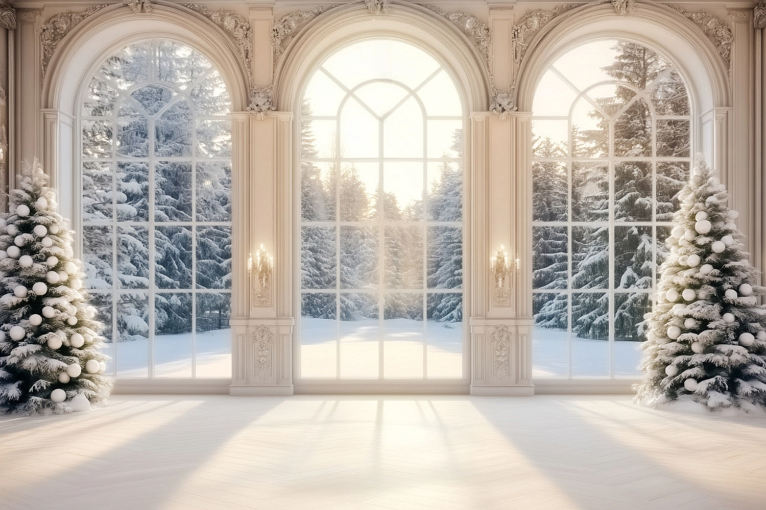 Winter Window Backdrop Snowy Winter Forest Trees Winter Photo Backdrop LXX58-235