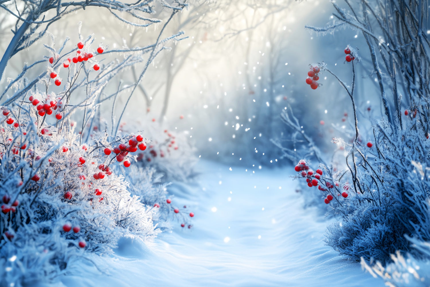 Forest Backdrop Frosted Path Red Winter Berries Winter Backdrop LXX58-238