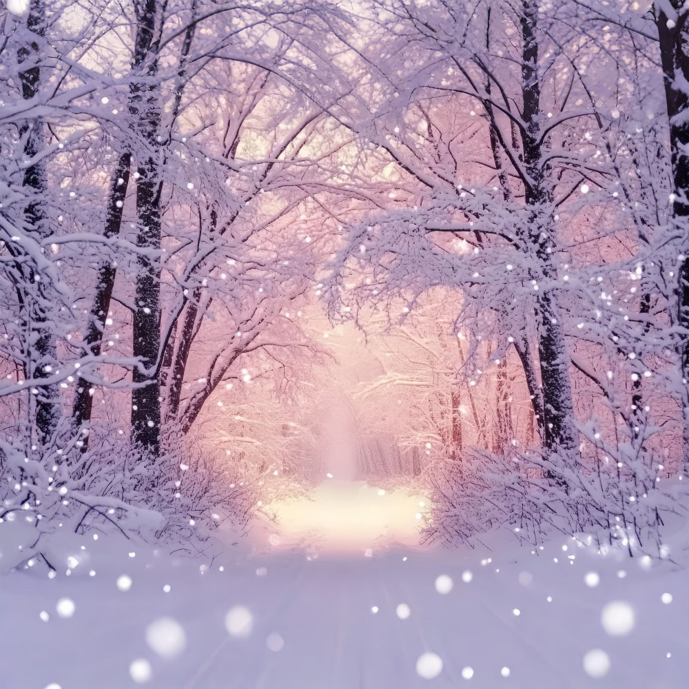 Forest Backdrop Pink Glow Snowy Forest Winter Snow Backdrop LXX58-240