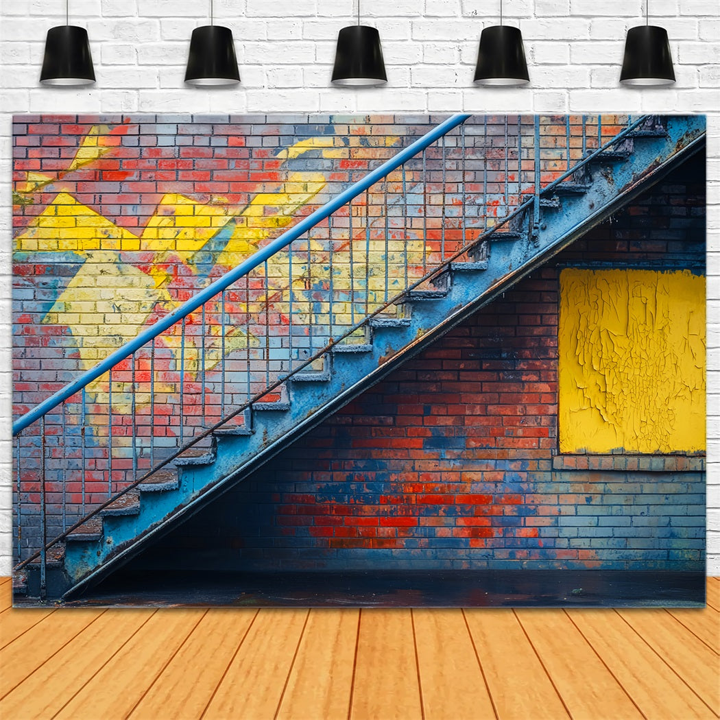 Graffiti Brick Staircase Backdrop Urban Staircase Brick Colors Graffiti Wall Backdrop LXX58-248