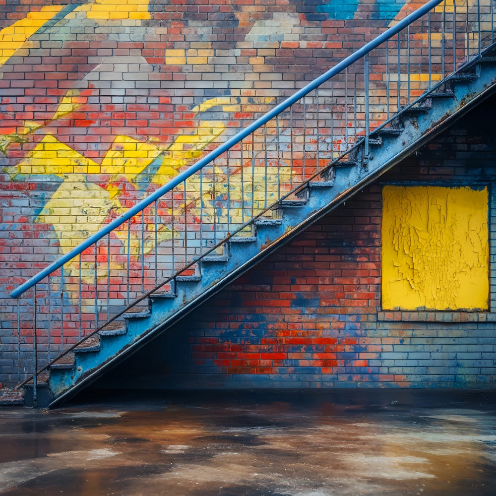 Graffiti Brick Staircase Backdrop Urban Staircase Brick Colors Graffiti Wall Backdrop LXX58-248
