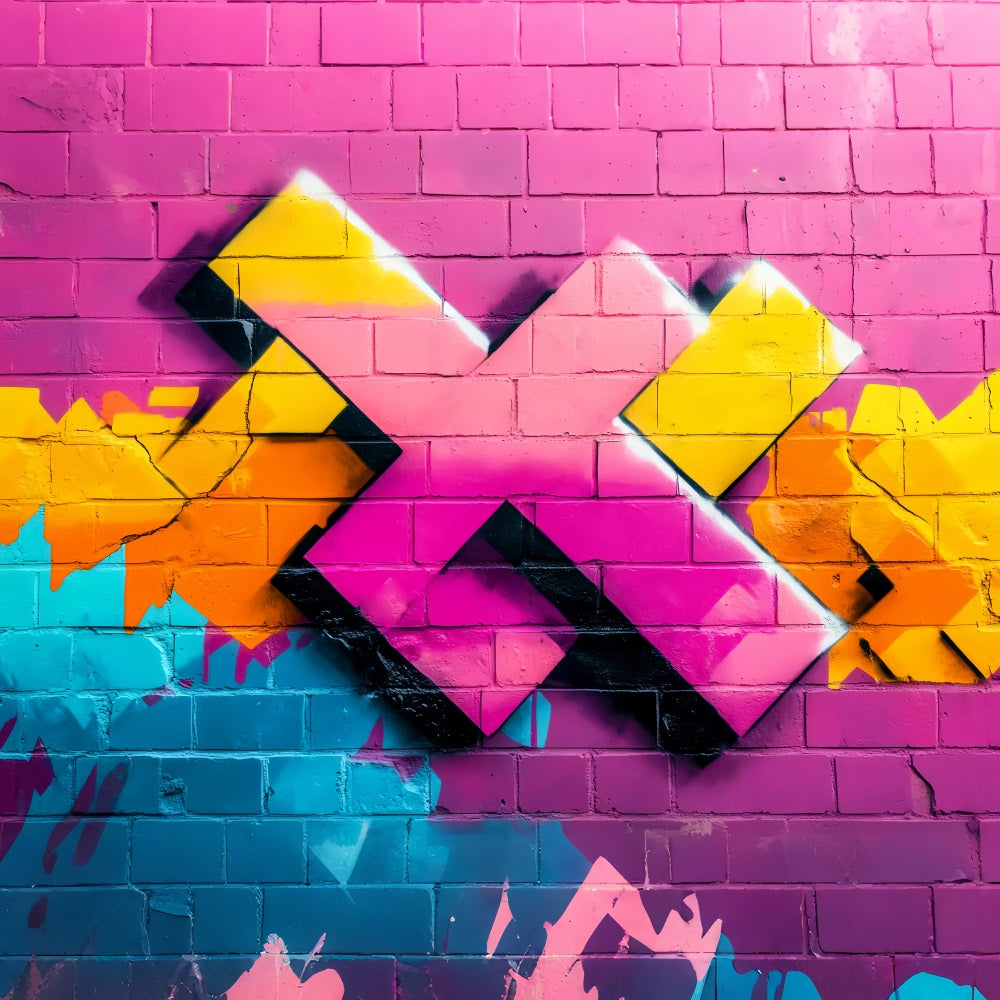 Graffiti Colorful Pink Brick Wall Geometric Neon Spray Shapes Graffiti Backdrop LXX58-249