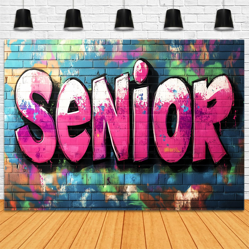 Graduation Senior Colorful Brick Wall Bold Pink Senior Letters Graffiti Backdrop LXX58-250