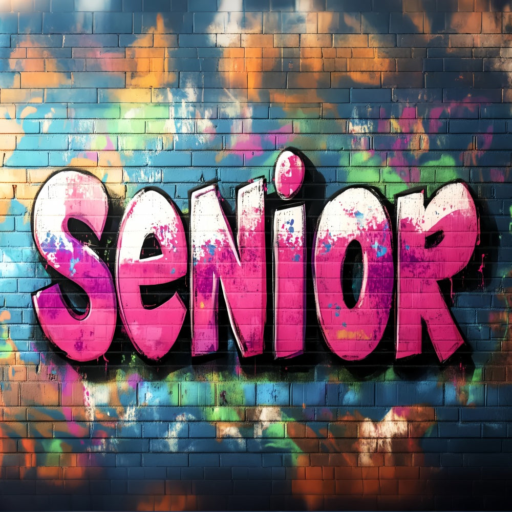 Graduation Senior Colorful Brick Wall Bold Pink Senior Letters Graffiti Backdrop LXX58-250