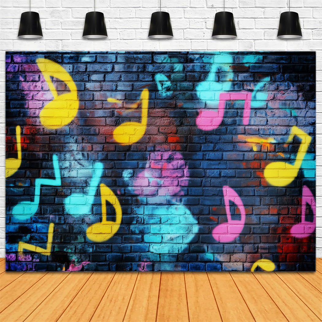 Musical Graffiti Brick Wall Vibrant Musical Note Graffiti Photography Backdrops LXX58-251