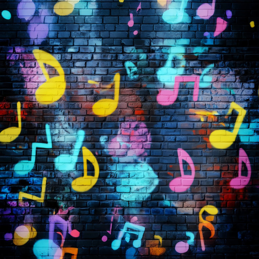 Musical Graffiti Brick Wall Vibrant Musical Note Graffiti Photography Backdrops LXX58-251