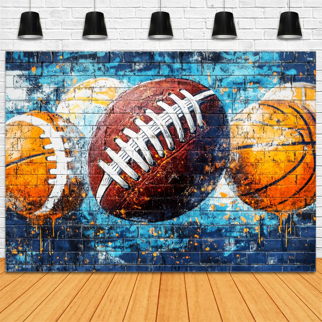 Sports Graffiti Wall Sports Ball Spray Colors Graffiti Photo Backdrop LXX58-252
