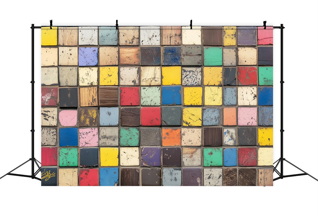 Graffiti Wall Vintage Square Color Blocks Graffiti Photography Backdrops LXX58-253