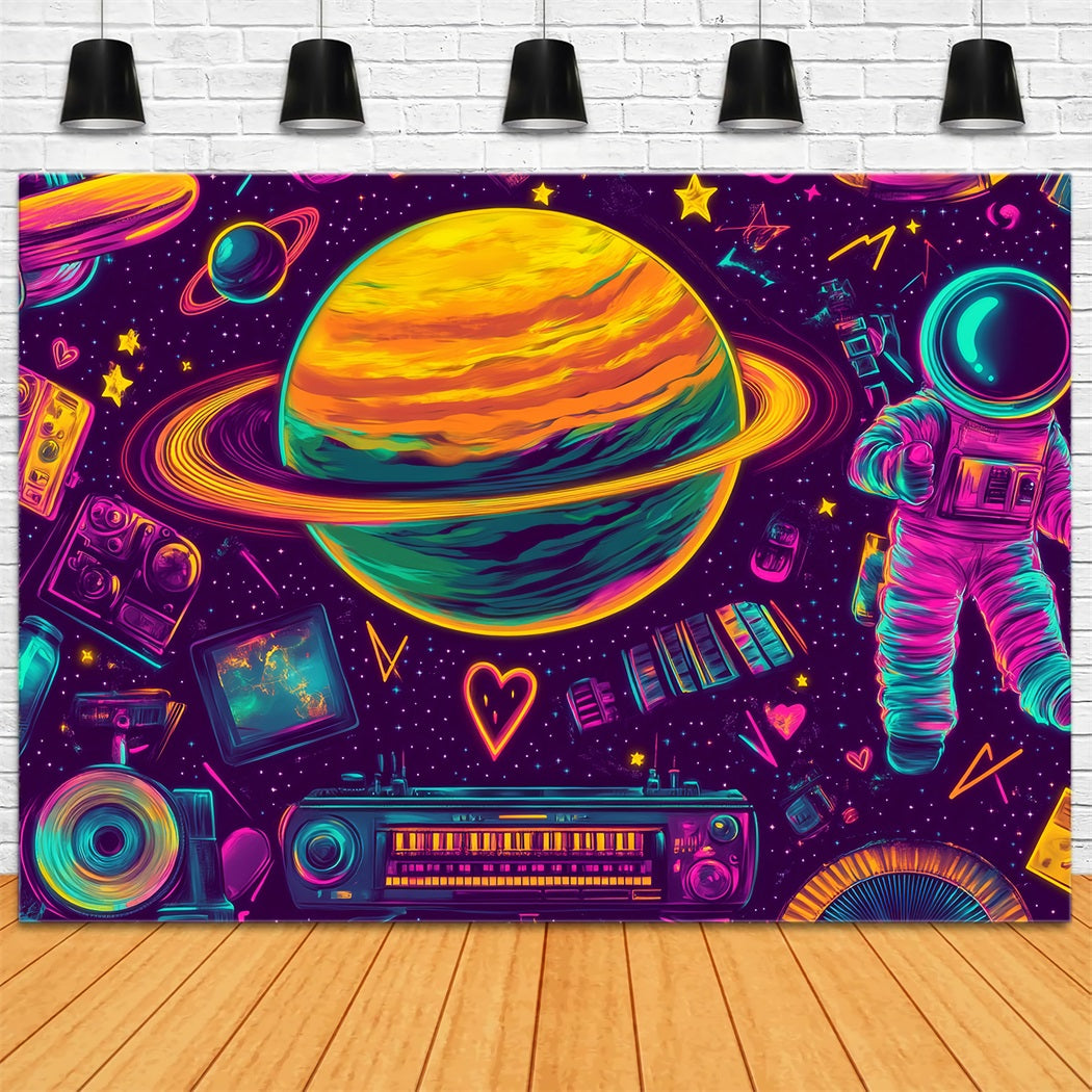 Graffiti Wall Neon Saturn Space Elements Graffiti Photo Backdrops LXX58-254