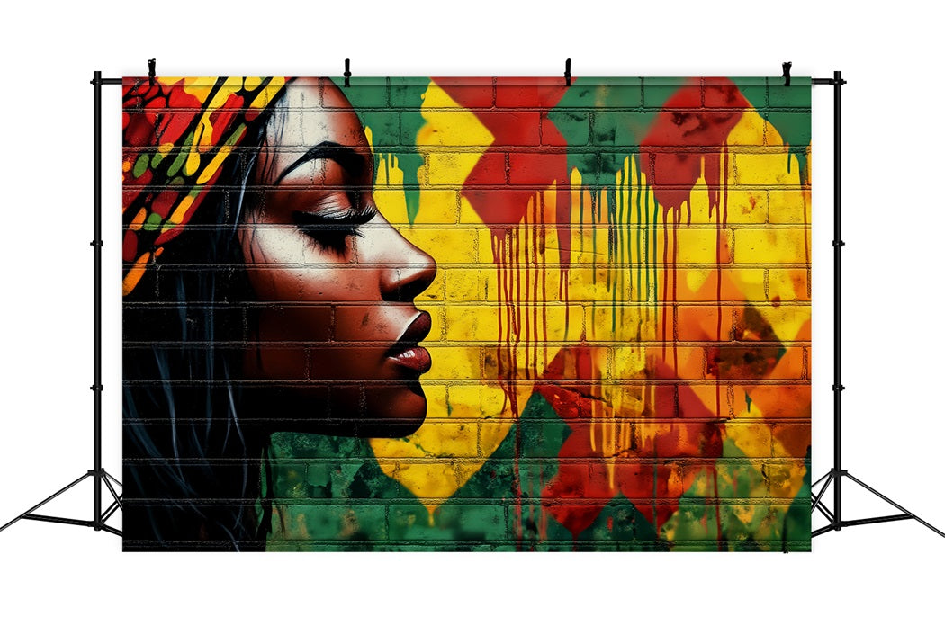 Black History Face Graffiti Wall Portrait Woman Bold Colors Graffiti Backdrop LXX58-255
