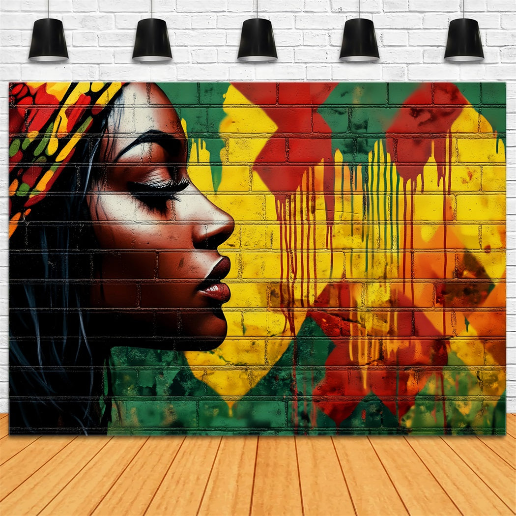 Black History Face Graffiti Wall Portrait Woman Bold Colors Graffiti Backdrop LXX58-255
