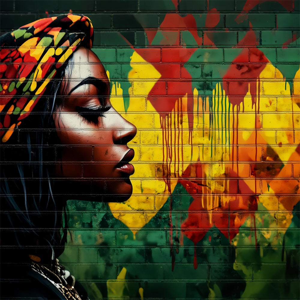 Black History Face Graffiti Wall Portrait Woman Bold Colors Graffiti Backdrop LXX58-255