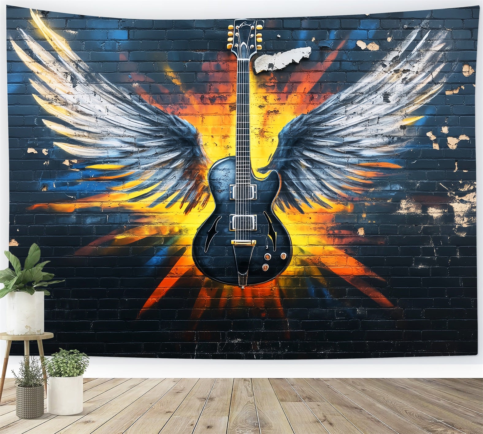 Graffiti Wall Electric Guitar Angel Wings Graffiti Photo Backdrop LXX58-256