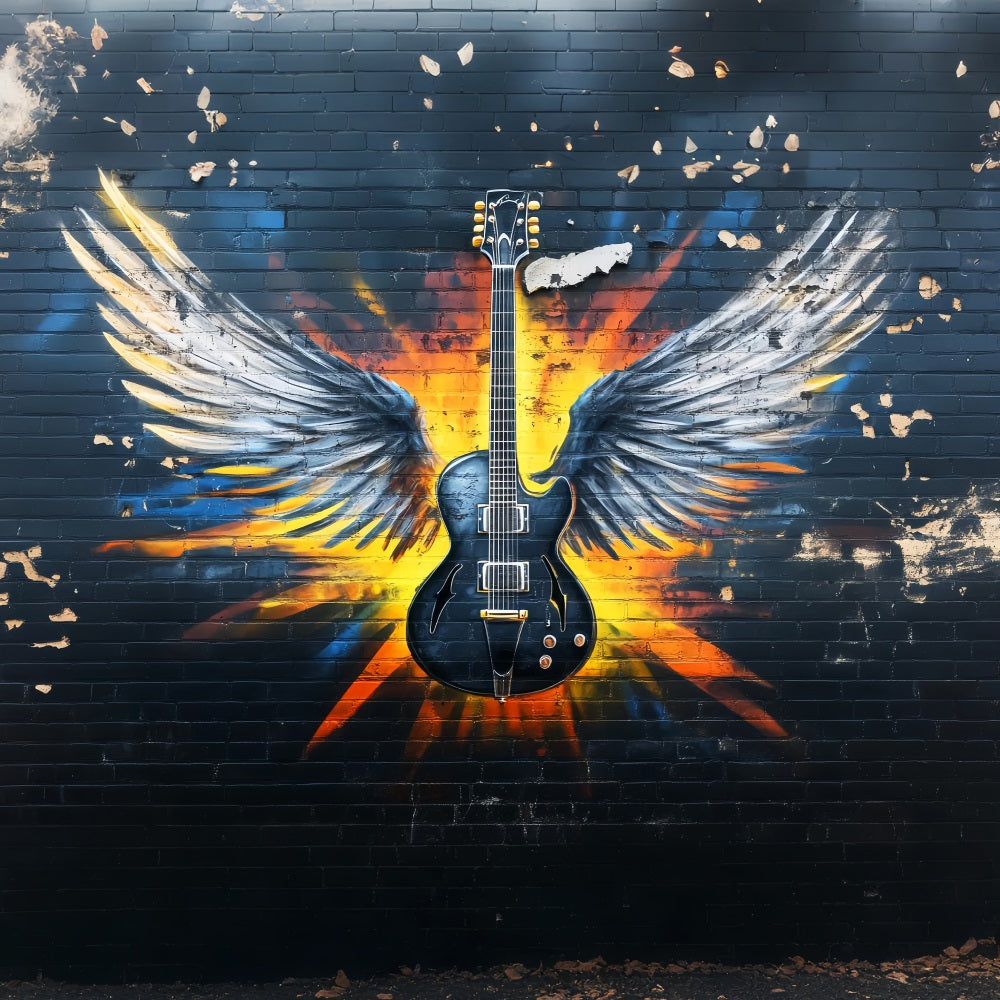 Graffiti Wall Electric Guitar Angel Wings Graffiti Photo Backdrop LXX58-256