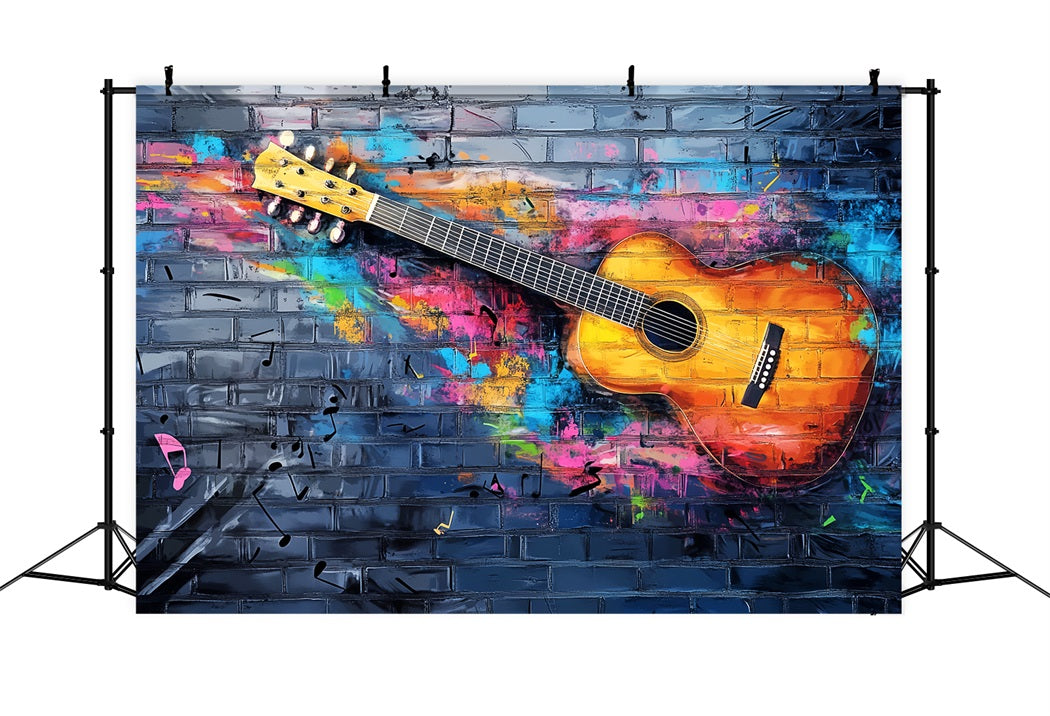 Graffiti Wall Colorful Acoustic Guitar Splash Graffiti Photography Backdrops LXX58-257
