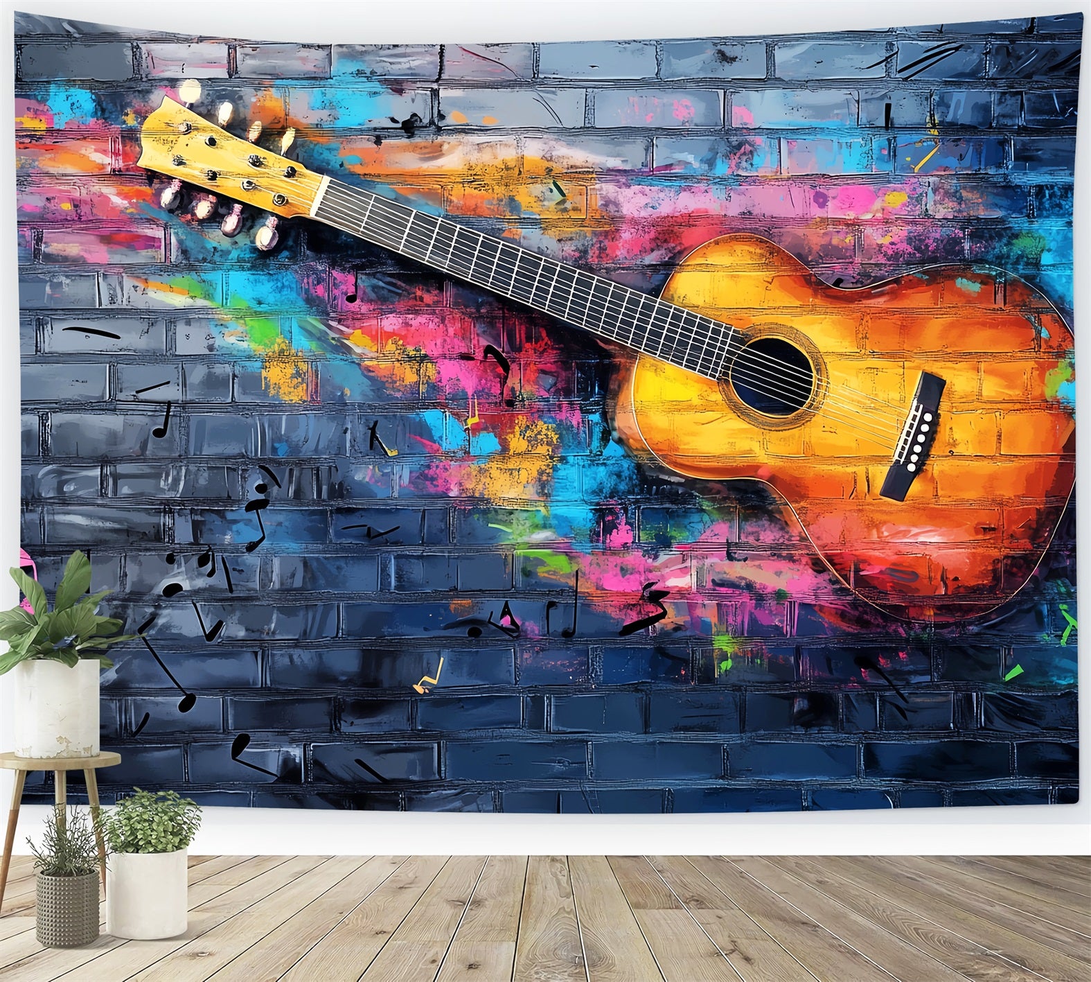 Graffiti Wall Colorful Acoustic Guitar Splash Graffiti Photography Backdrops LXX58-257