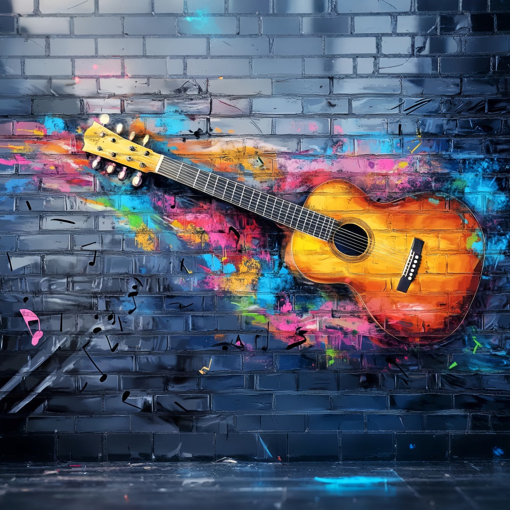 Graffiti Wall Colorful Acoustic Guitar Splash Graffiti Photography Backdrops LXX58-257