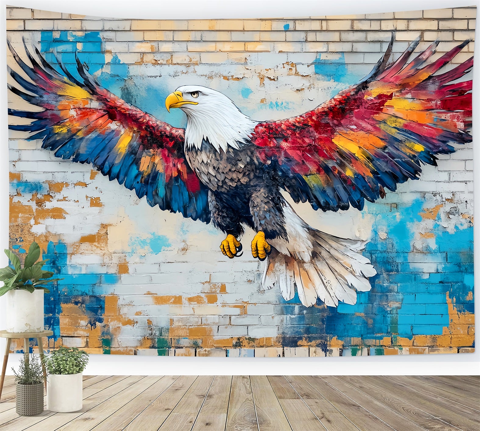 Graffiti Wall Flying Eagle Painted Feathers Graffiti Photo Backdrop LXX58-258