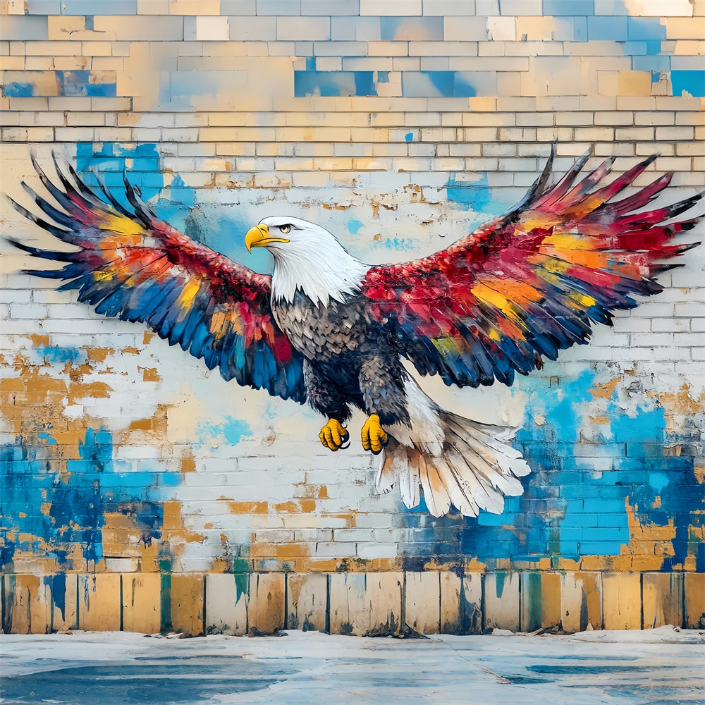 Graffiti Wall Flying Eagle Painted Feathers Graffiti Photo Backdrop LXX58-258