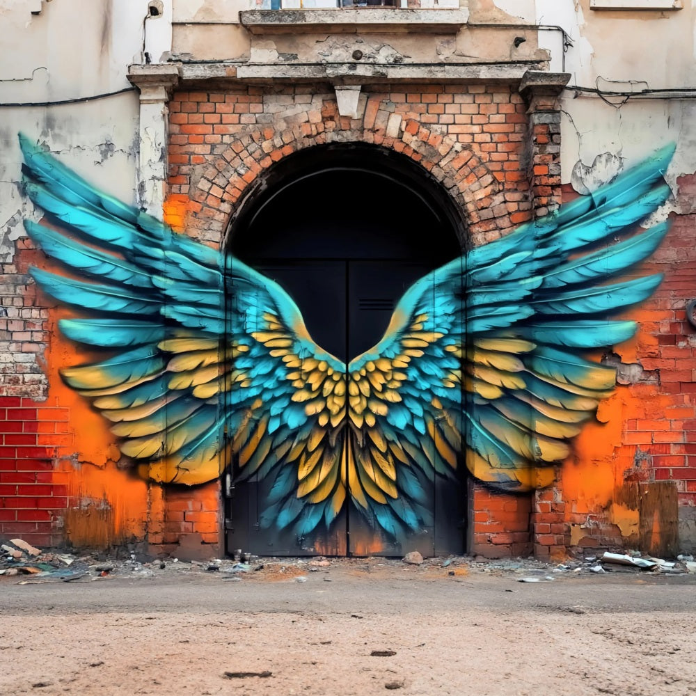 Graffiti Wall Blue Yellow Angel Wings Graffiti Backdrop Background LXX58-260