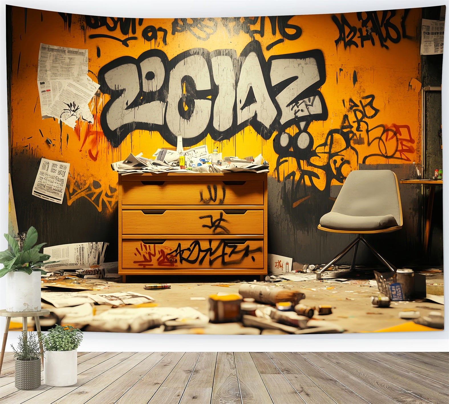 Graffiti Wall Orange Black Graffiti Letters Graffiti Backdrop for Photography LXX58-263